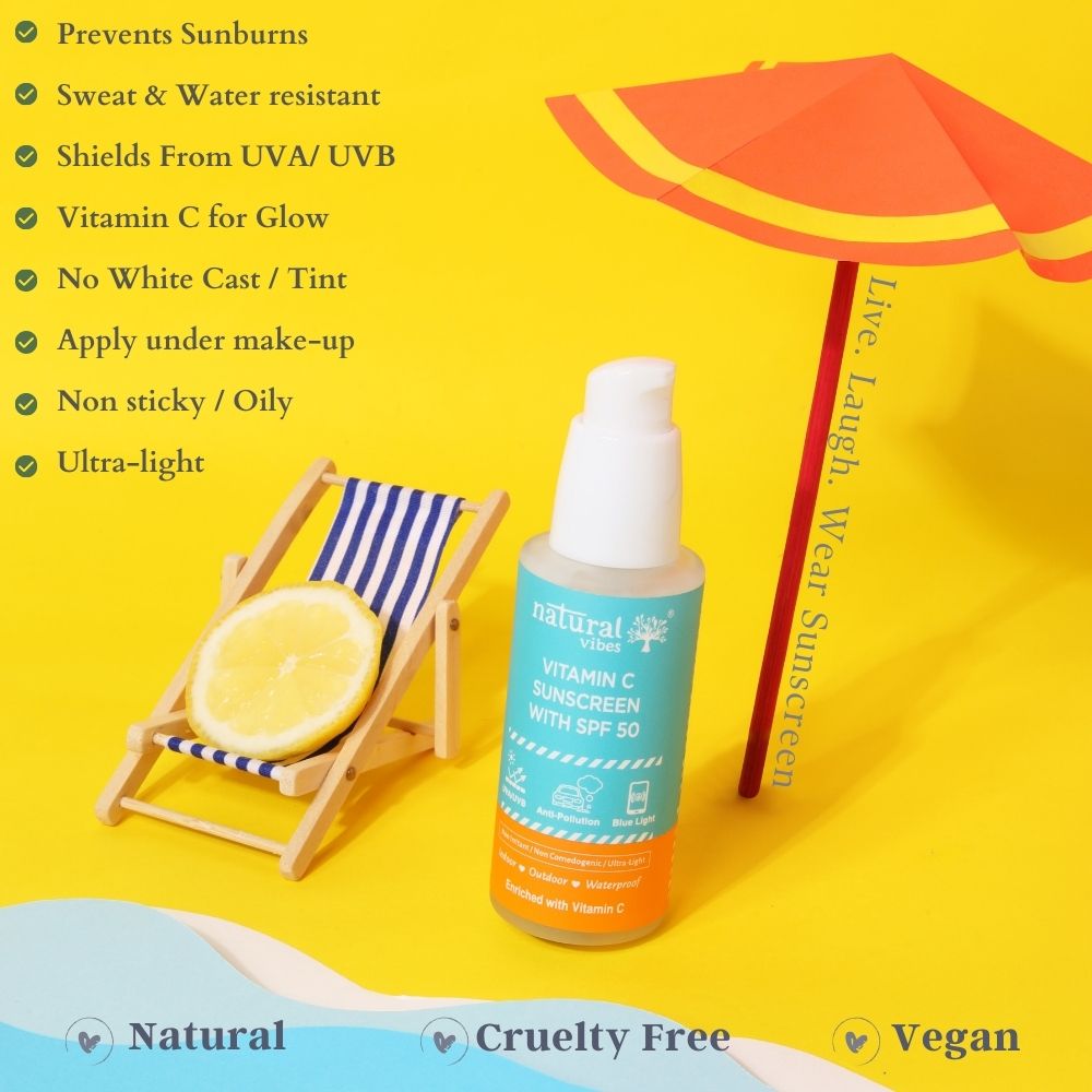 Natural Vibes Vitamin C Sunscreen SPF 50+ Protection from UVA/UVB rays, Blue Light & Pollution ( 50 ml ) ( Full Size )