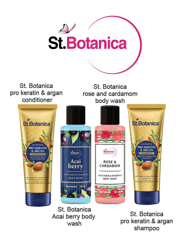 St Botanica Bath And Shower Combo With Pro Keratin & Argan ( Pack of 4 ) (Mini / Small Pack / Sample)