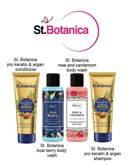 St Botanica Bath And Shower Combo With Pro Keratin & Argan ( Pack of 4 ) (Mini / Small Pack / Sample)