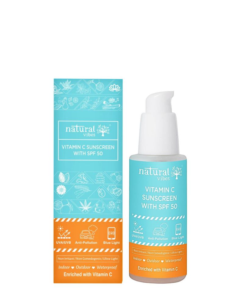 Natural Vibes Vitamin C Sunscreen SPF 50+ Protection from UVA/UVB rays, Blue Light & Pollution ( 50 ml ) ( Full Size )