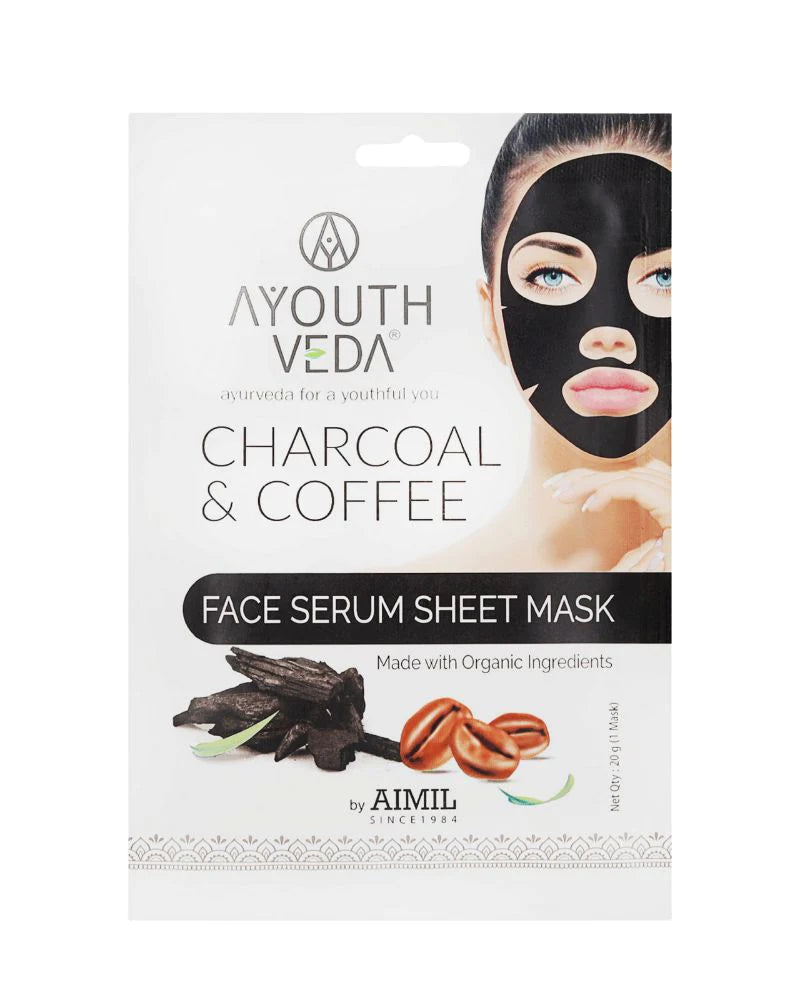 Ayouthveda  Charcoal Coffee Face Sheet Mask - (30 ml) (Mini/Small pack/Sample)