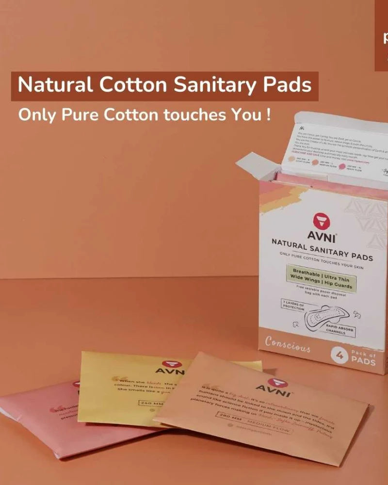 Avni Natural Cotton Sanitary Pads (1R+2L+1XL, Combo Pack of 4) with Paper Disposal Bags
